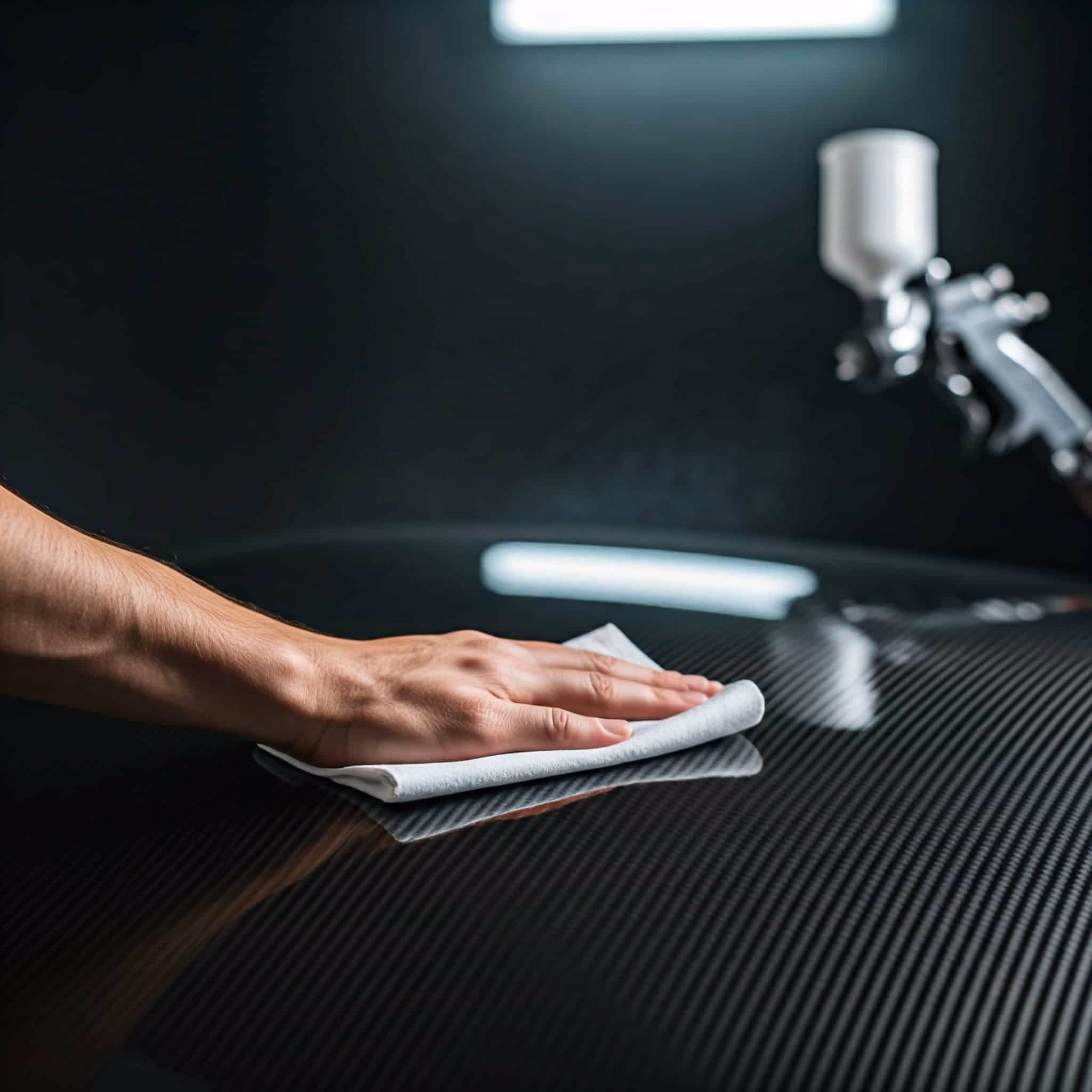 Hochwertige Carbon Folierung an Fahrzeugoberfläche für verbesserten Look und Schutz.