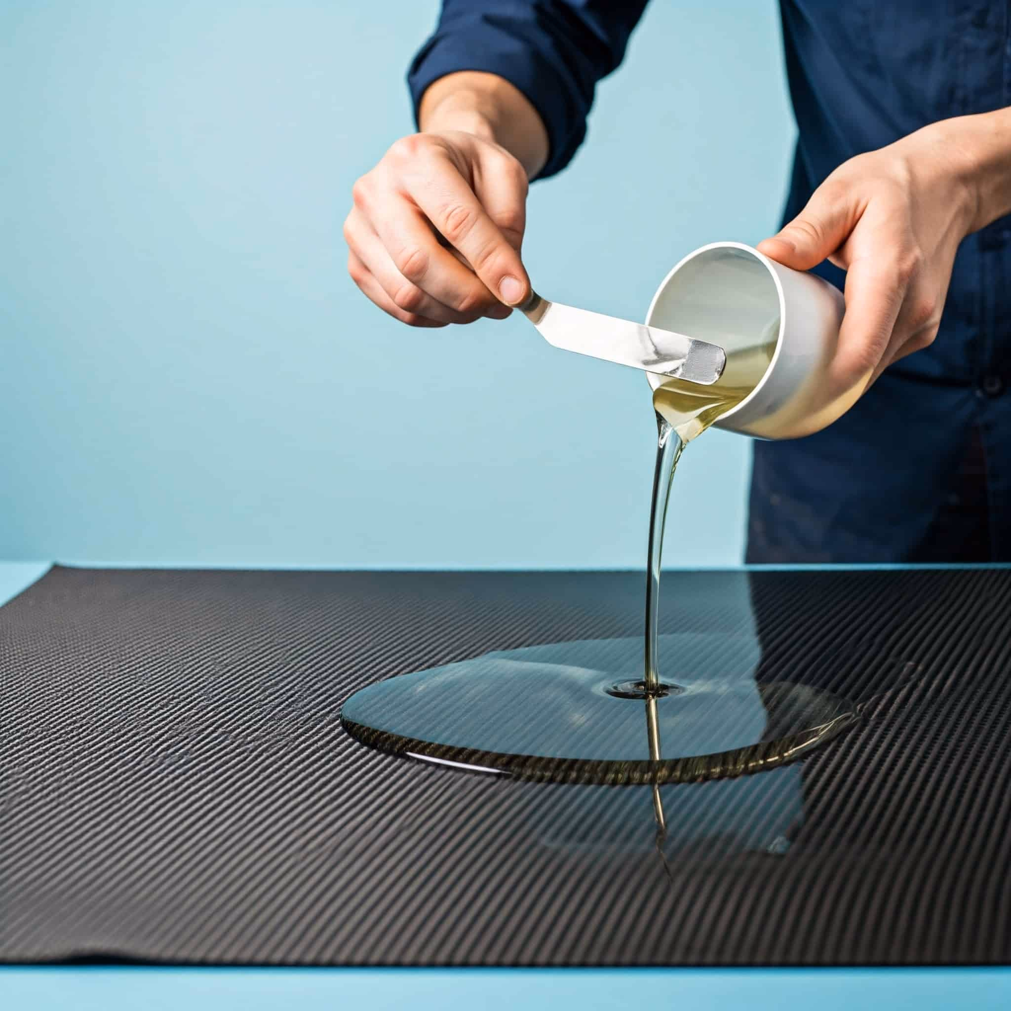 Glasflüssigkeit auf Carbon-Fahrzeugoberfläche, hochwertiges Flüssigcarbon-Design.