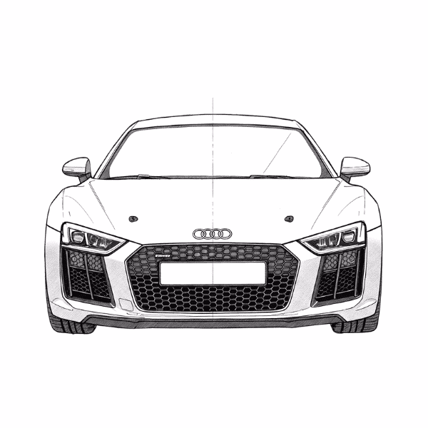 Hochwertiger Autokarosserie-Entwurf für Audi Sportwagen mit Carbon-Optik.