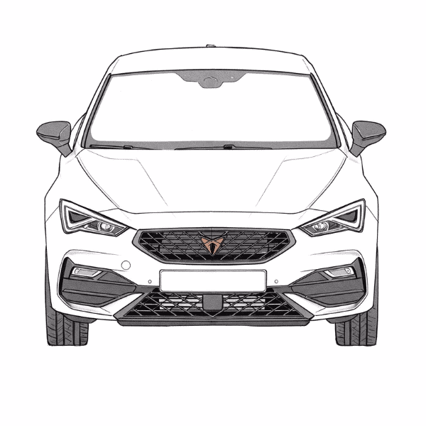 PST-Frontansicht eines Autos mit Carbon-Modifikationen, sportliches Design, hochwertige Automobilmodifikation.
