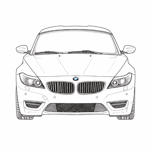 BMW car front view for carbon modifications, individual paint jobs, tuning and performance enhancement.
