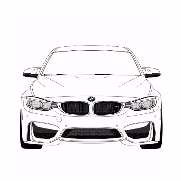 Black carbon fiber BMW M4 front view, sports car with carbon fiber components.