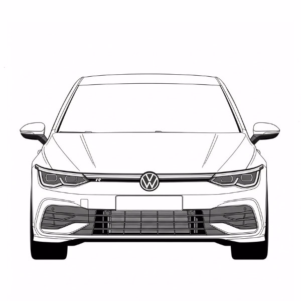 Hochwertiges Auto mit Carbon-Details, Frontansicht, sportliches Design, Volkswagen Modell, exklusive Fahrzeugveredelung.