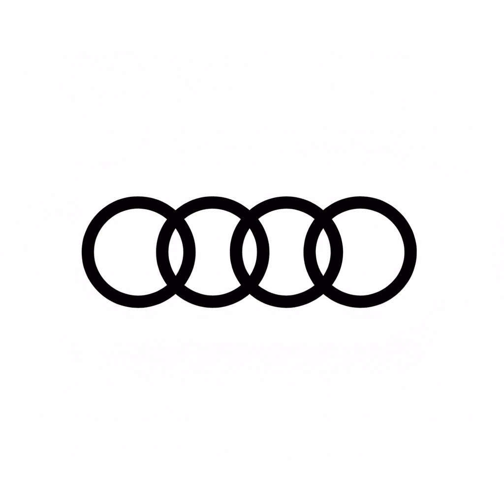 Schwarzes Logo der Automarke Audi, stilisiert und minimalistisch.